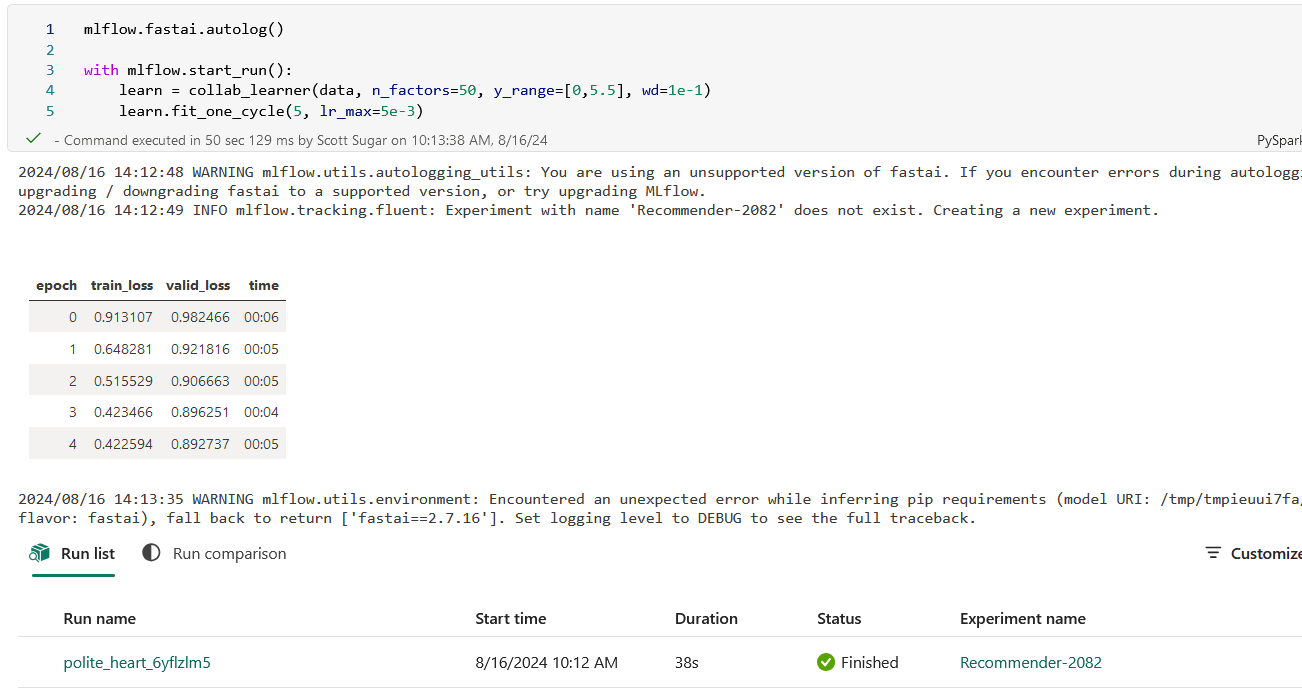 Screenshot of the output displayed after successfully running all code cells in the notebook, indicating that the model training process has completed.